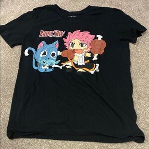 Fairy Tail Black Graphic Short Sleeve Tee with Pink & Blue Characters